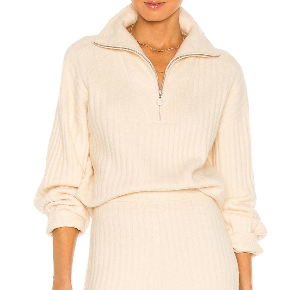 Weekend Stories Cozy Ribbed Half Zip, Winter White, Size S